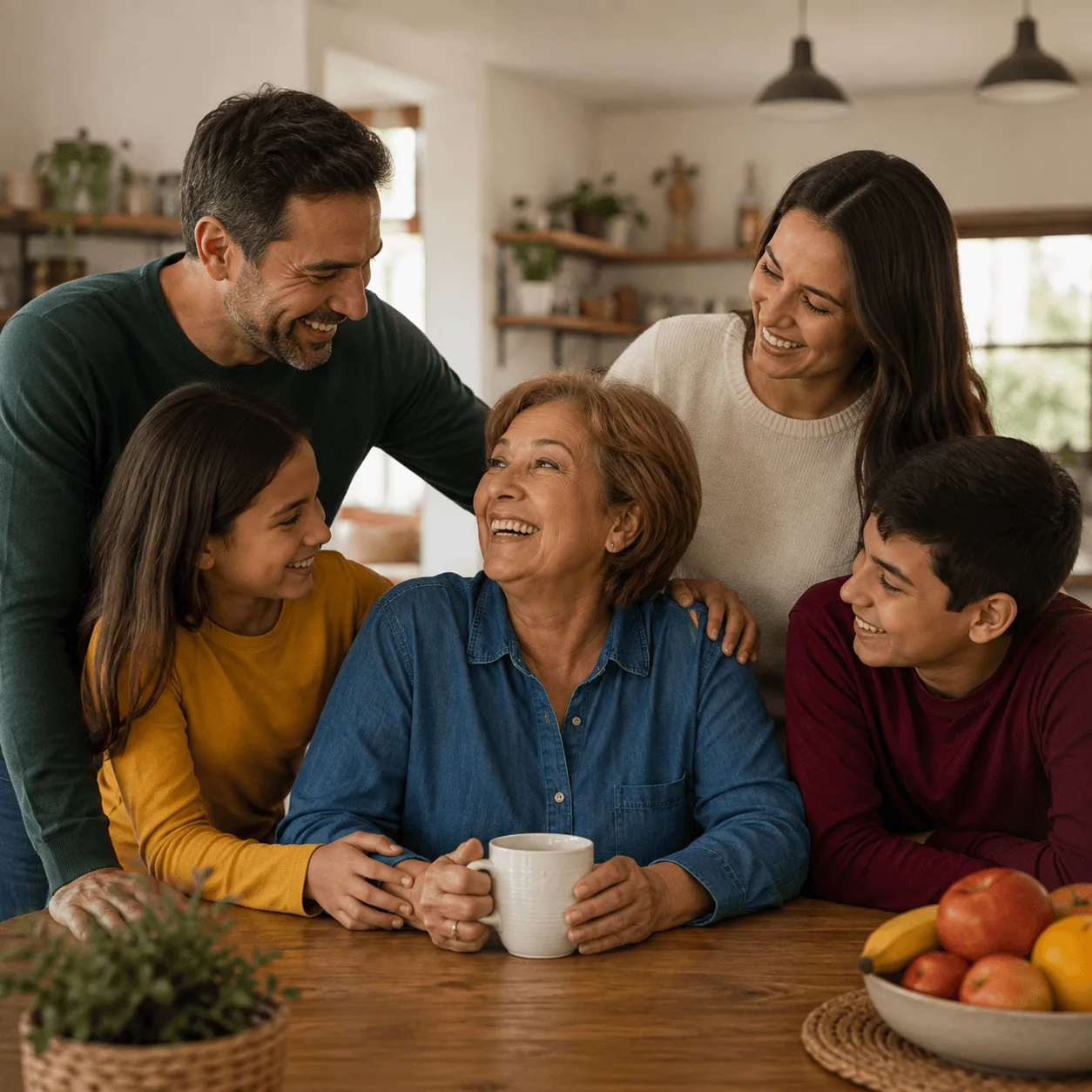 A happy older woman with her family